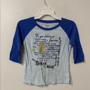 Disney Tinker Bell Blue and White Long Sleeve Tee Y2K